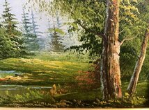 作者不詳 『湖』 6号 油彩 風景画 自然画 傑作 額縁 額寸57.5×49cm_画像4