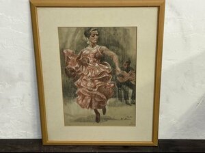 Art hand Auction Artist unknown H.Sin ``Flamenco Female Figure'' Autographed Pastel Painting Spanish Painting Figure Painting Woman Flamenco Image Size Vertical 550mm x Horizontal 380mm P10, painting, oil painting, portrait