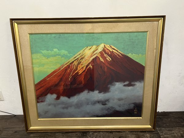 Unknown author Red Fuji No. F30 Masterpiece! Autographed Japanese painting, nature painting, landscape painting, Mt. Fuji, frame size approx. 113 x 95 cm, frame, painting, Japanese painting, others