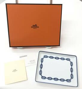 #1320岩 HERMES エルメス Chaine d'Ancre シェーヌ ダンクル 洋食器 スクエア プレート 皿 鎖 チェーン柄 箱付 