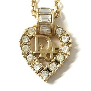 #1271岩 Christian Dior クリスチャン ディオール ネックレス ロゴ ハート ラインストーン ゴールド アクセサリー