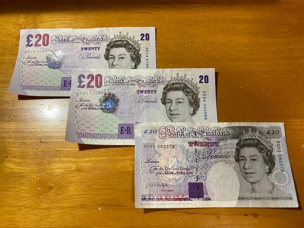 イギリス●イングランド England ポンド紙幣 20Pounds 合計60ポンド