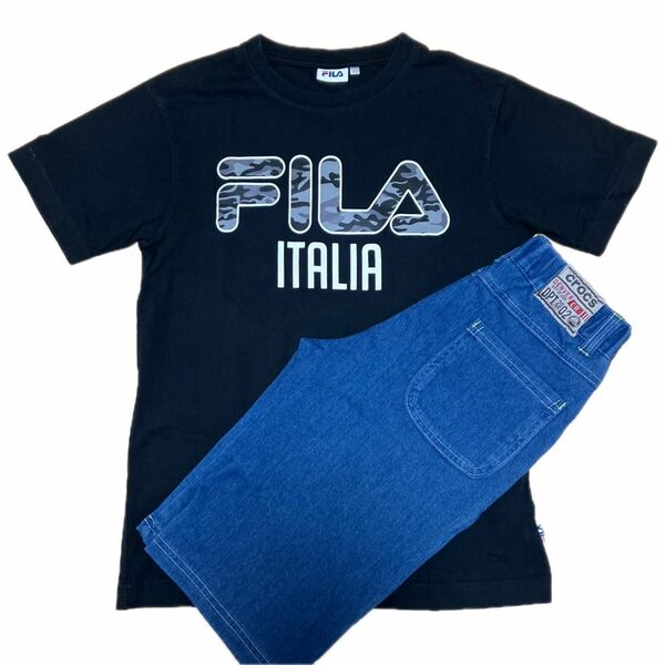 FILA Tシャツ、crocsデニムハーフパンツセット（150㎝）