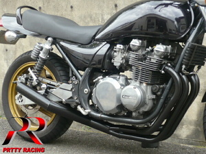 PRETTYRACING SPIDER KAWASAKI ゼファー750 ショート管 70π マフラー 黒 フランジ付 大型車