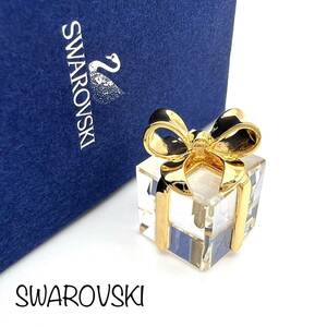 SWAROVSKI｜スワロフスキー フィギュア【アクティ】プレゼント リボン クリスタルガラス ゴールドカラー 置物 オブジェ ブランド a365et