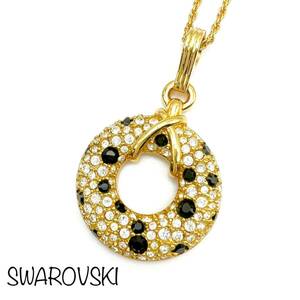 SWAROVSKI｜スワロフスキー ネックレス【アクティ】サークル ゴールドカラー ラインストーン ロングチェーン ヴィンテージ ブランド a380et