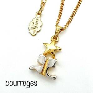 courreges｜クレージュ ネックレス【アクティ】ロゴ スター 星 ゴールドカラー ヴィンテージ アクセサリー ブランド a390etの画像1