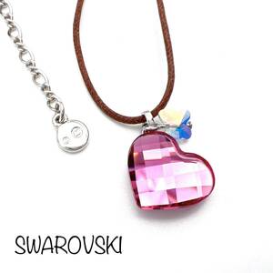 SWAROVSKI｜スワロフスキー ネックレス【アクティ】ハート バタフライ クリスタルガラス ピンク オーロラ 紐 ブランド a403et