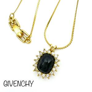 GIVENCHY｜ジバンシー ネックレス【アクティ】オーバル ラインストーン ゴールドカラー ブラック/黒 ヴィンテージ ブランド a450etの画像1