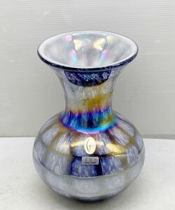 TAIHEI 花瓶 花器 フラワーベース 高さ約23.5cm アートガラス マーブルガラス 花壺 花入 生花 インテリア 昭和レトロ アンティーク 時代物