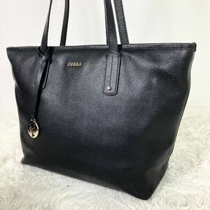 1円 【美品】フルラ FURLA サリー ビジネス トートバッグ サフィアーノ 本革 レザー ブラック 黒 肩がけ A4 メンズ レディース チャーム