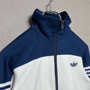 YT1425 【激レア】 80s adidas ヴィンテージ アディダス トラックジャケット サイズ152cm デサント製 キッズ 人気カラー ATS-44JF 白青の画像3