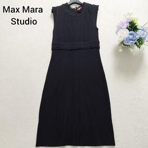 良品　MaxMara Studio　マックスマーラステュディオ　シフォンフリルロングワンピース　M　フォーマル　赤タグ　黒　ブラック　高級