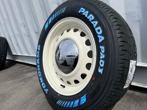 車検対応!! 16インチ 7j+38 215/65R16C 4本セット 新品 タイヤホイールセット ハイエース スチール 鉄チン ホワイトレター YOKOHAMA PARADA