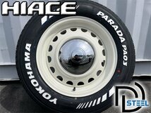 純正車高装着可!! 16インチ 7j+38 215/65R16C 4本セット 新品 タイヤホイールセット ハイエース レジアスエース 鉄チン ヨコハマ PARADA_画像2