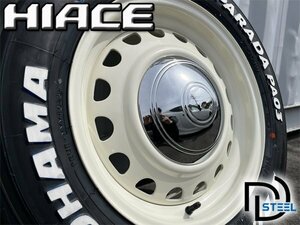 車検対応!! 16インチ 7j+38 215/65R16C 4本セット 新品 タイヤホイールセット ハイエース スチール 鉄チン ホワイトレター YOKOHAMA PARADA