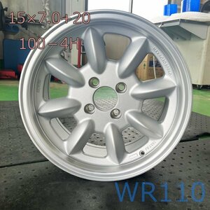 2本セット価格 新品 15×7.0J+20 PCD 100-4H 15インチ CB 73.1 WR110-BR シルバー ホイールのみ トレーラー ジェット