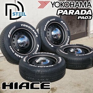 即納!! ハイエース 200系 レジアスエース ヨコハマタイヤ パラダ 215/65R16 タイヤホイール 4本 セット ホワイトレター D-STEEL バンタイヤ