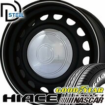 新発売 ハイエース 200系 レジアスエース GOODYEAR NASCAR 215/65R16C 16インチ タイヤ ホイール 4本 セット ホワイトレター D-STEEL_画像1