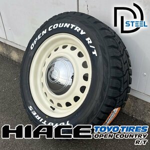 純正車高装着可能!! ハイエース 200系 16インチ タイヤホイールセット 215/65R16C TOYO OPENCOUNTRY RT ホワイトレター D-STEEL