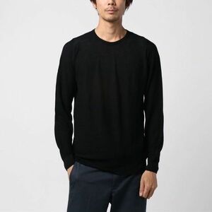 【送料無料】JOHN SMEDLEY ジョンスメドレー イギリス製 1SINGULAR 24ゲージウール ワッフルクルーネックニット L BLACK セーター ハニカム