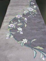 1円 良品 正絹 袋帯 縮緬 パールトーン 花唐草 オリエンタル草花 かわいい お洒落 六通柄 長さ476cm ◆逸品◆【夢職】★★★★_画像3