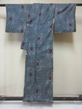 1円 良品 正絹 着物 本場藍泥大島紬 アンティーク 色紙 花菱 おしゃれ 高級 袷 身丈142cm 裄65cm【夢職】★★★_画像3