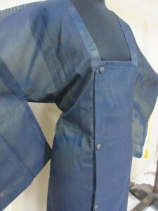 1 jpy superior article silk road line put on Japanese clothes long coat . plain navy blue stylish high class single . length 120cm.65cm[ dream job ]***