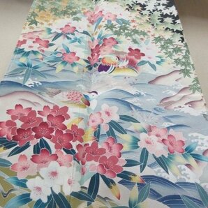 1円 良品 正絹 着物 留袖 縮緬 比翼付 作家物 友禅 桜 鴛鴦 草花 楓 高級 袷 身丈162cm 裄69cm ◆逸品◆【夢職】★★★★の画像4