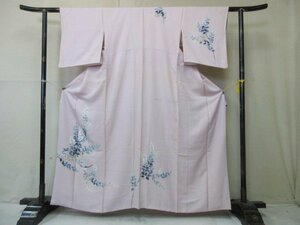 1円 中古 正絹 着物 訪問着 入学 卒業 桃色 花喰い鳥 小鳥 尾長鳥 高級 袷 身丈149cm 裄64cm【夢職】★★★