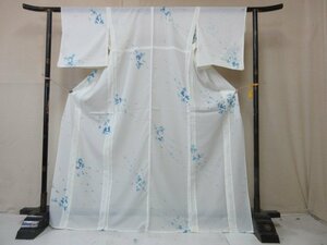 1円 良品 化繊 着物 洗える 小紋 絽 白 草花 水玉 おしゃれ 高級 単衣 身丈159cm 裄64cm【夢職】★★★