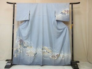 1円 良品 正絹 着物 訪問着 縮緬 入学 卒業 帝王紫 作家物 金彩 波 四季花 高級 袷 身丈154cm 裄69cm◆逸品◆【夢職】★★★★