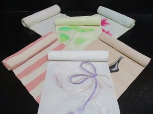 中古 絹 化繊 帯地 リメイク まとめて6本 反物 夏物 絽 紗 日本伝統 可愛い 刺繍【夢職】☆☆