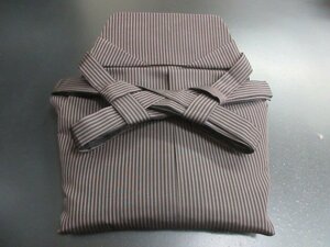 1円 良品 正絹 馬乗り袴 男性用 アンティーク 茶色 縞 卒業 入学 呉服店 ヘラ付き 紐下84.5cm 高級【夢職】★★★