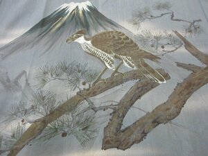 1円 良品 化繊 長襦袢 男性用 浮世絵 富士山 鷹 松 枝花 高級 渋カッコいい 袖無双 身丈133cm 裄63cm【夢職】★★★