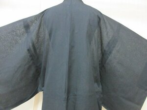 1円 良品 正絹 長羽織 紗 アンティーク 黒 紋なし 無地 男性用 単衣 身丈100cm 裄68cm【夢職】★★★