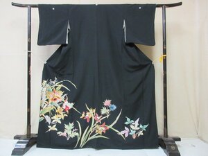 1円 良品 正絹 着物 留袖 縮緬 比翼付 金彩 カトレア 菊 草花 高級 袷 身丈154cm 裄65cm ◆逸品◆【夢職】★★★★