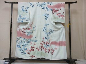 1円 中古 正絹 着物 訪問着 縮緬 卒業 入学 アンティーク レトロ 枝花 菊 草花 高級 袷 身丈143cm 裄60cm【夢職】★★★