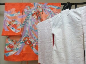 1円 良品 正絹 女児 子供着物 襦袢セット 七五三 産着 束ね熨斗 毬 草花 高級 袷 身丈99cm 身巾47cm【夢職】★★★