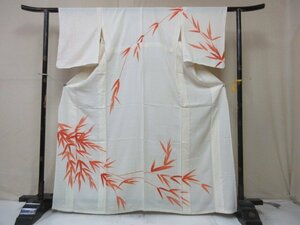 1円 良品 正絹 着物 訪問着 絽 白 柳 草花 可愛い お洒落 高級 単衣 身丈157cm 裄62cm ◆逸品◆【夢職】★★★★