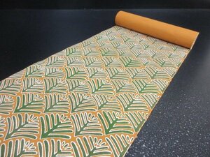 1円 良品 木綿 名古屋帯 帯地 反物 型染 松 松葉 草花 全通柄 長さ366cm【夢職】★★★