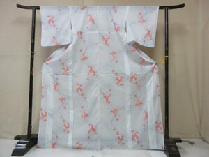 1円 良品 化繊 着物 洗える 小紋 絽 枝花 草花 霰 おしゃれ 高級 単衣 身丈160cm 裄68cm【夢職】★★★