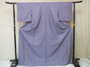 1円 良品 化繊 着物 洗える 小紋 紫 菱 幾何学 抽象 おしゃれ 高級 袷 身丈160cm 裄67cm【夢職】★★★