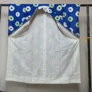 1円 良品 正絹 長襦袢 紬 入学 卒業 アンティーク レトロ 青 絞り 丸文 袷 身丈134cm 裄61cm【夢職】★★★の画像3