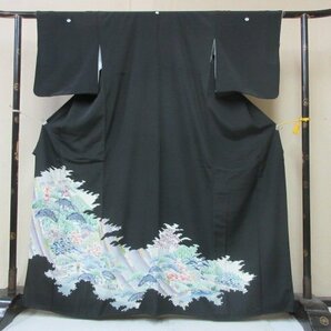 1円 良品 正絹 着物 留袖 縮緬 比翼付 巻物 四季花 風景 おしゃれ 高級 袷 身丈152cm 裄64cm【夢職】★★★の画像1