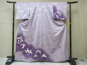 1円 良品 正絹 着物 訪問着 入学 卒業 暈し グラデーション 紫 菊 枝垂れ花 草花 高級 袷 身丈152cm 裄68cm【夢職】★★★