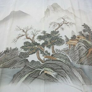 1円 良品 正絹 長襦袢 男性用 風景 家屋 浮世絵 高級 渋カッコいい 袷 身丈138cm 裄70cm【夢職】★★★の画像1