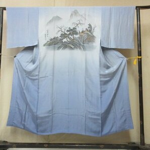 1円 良品 正絹 長襦袢 男性用 風景 家屋 浮世絵 高級 渋カッコいい 袷 身丈138cm 裄70cm【夢職】★★★の画像2