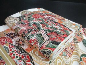 1円 良品 正絹 丸帯 総刺繍 アンティーク 大正浪漫 貝合わせ 貝桶 観世水 文箱 古典文様 高級 長さ396cm◆逸品◆【夢職】★★★★