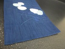 1円 良品 正絹 開き名古屋帯 紗 紺 草花 お太鼓柄 高級 八寸帯 長さ310cm【夢職】★★★_画像10